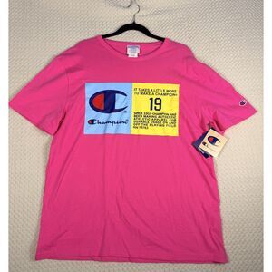 Champion Men's Large Pink Graphic T-Shirt NWT Color Block C Logo Heritage Tee
